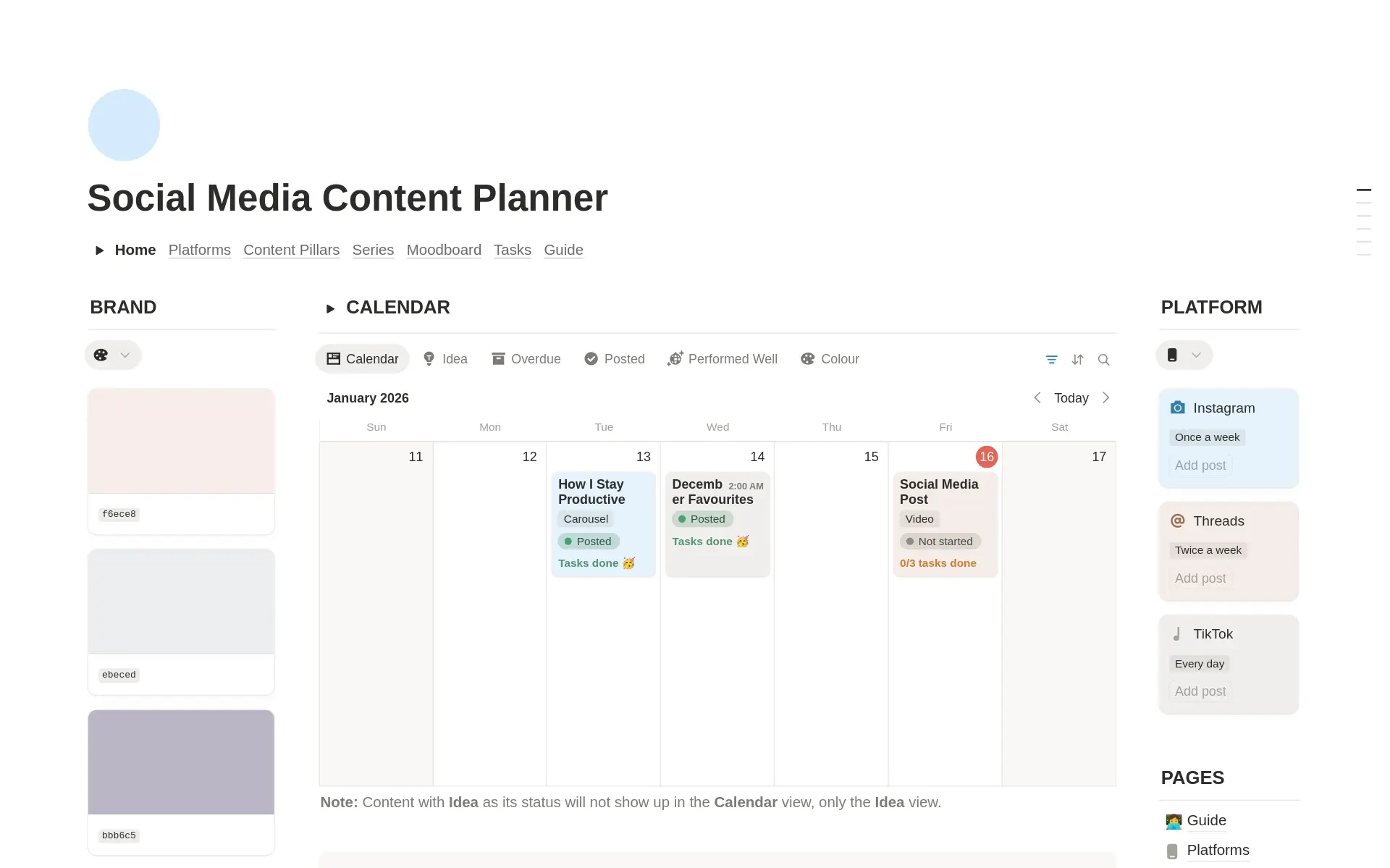 Social content calendar